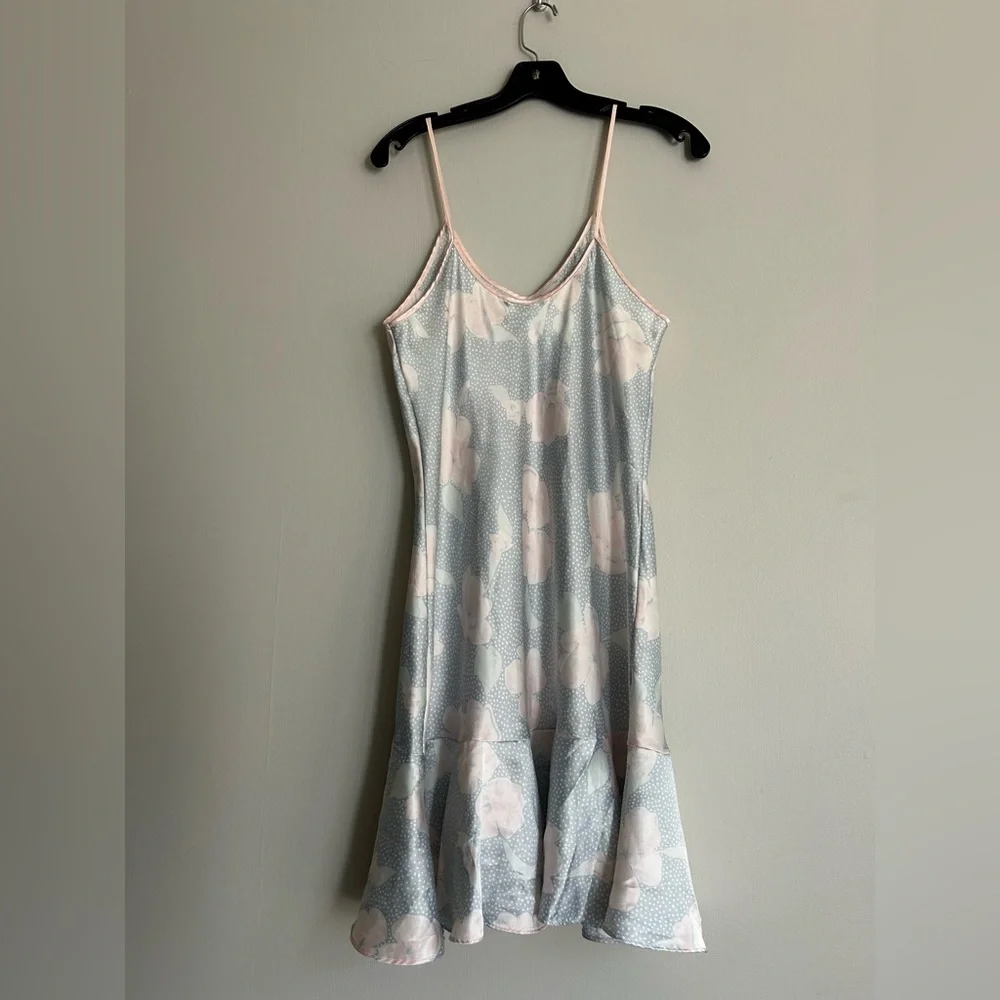 VINTAGE 90s Pastel Floral Bias Cut Ruffle Slip Dress Fairy Coquette Romantic | M